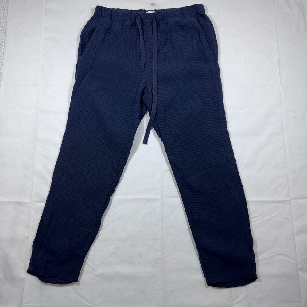 Eileen Fisher Organic Linen Pull On Pants Size S Plaid Elastic Waist Beach